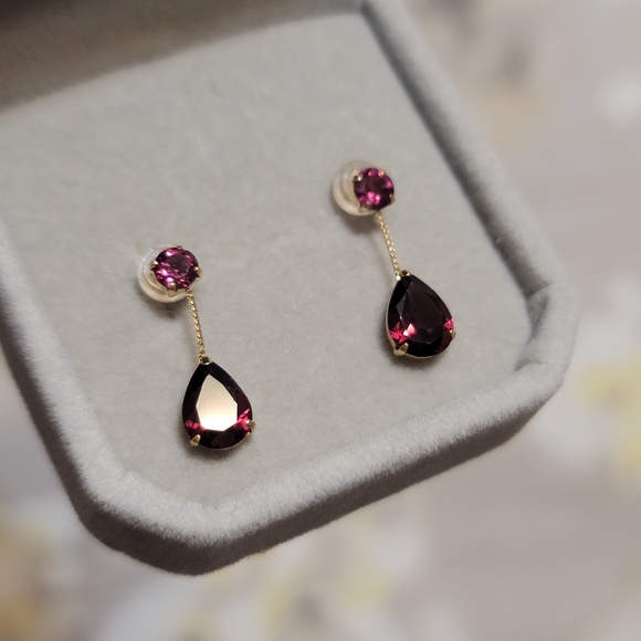 Rhodolite Garnet natural gemstone dangling earrings - Picture 3 of 4